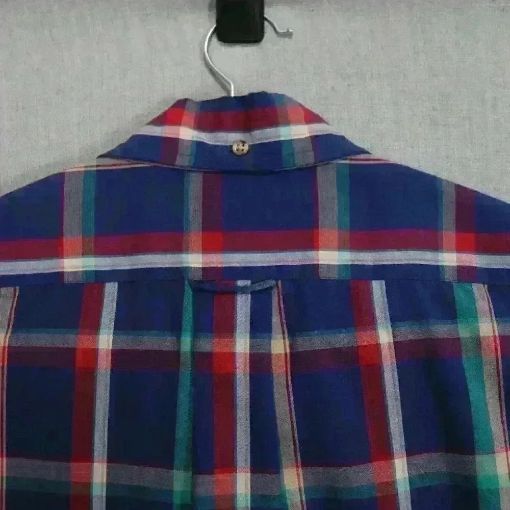 Vintage Plaid Button Down Men's L Tall Long Sleeve Shirt Multicolor Cotton Blend